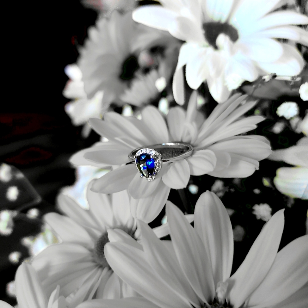 Blue Crystal Sterling Silver Ring